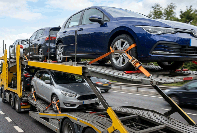 using wheel straps on a car transporter