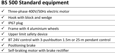 Imer BS500 builders hoist dimensions