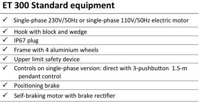  Imer ET300N builders hoist dimensions