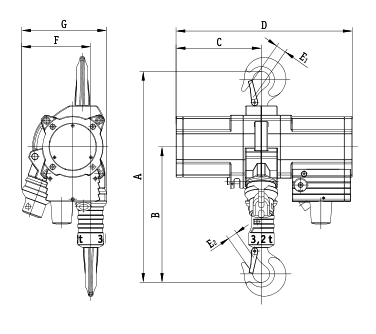 JDN Profi 1.5TI - 3TI/2 Air Hoists dimensions