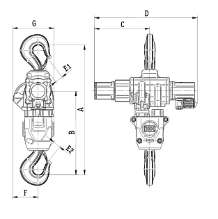 JDN Profi 25TI - 100TI Air Hoists dimensions