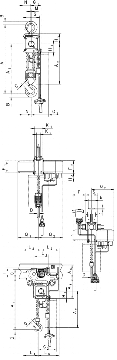 Yale CPA-HD Heavy Duty Air Hoist dimensions