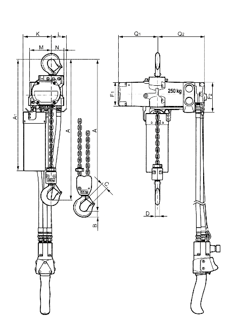 Yale CPA Air Hoist dimensions