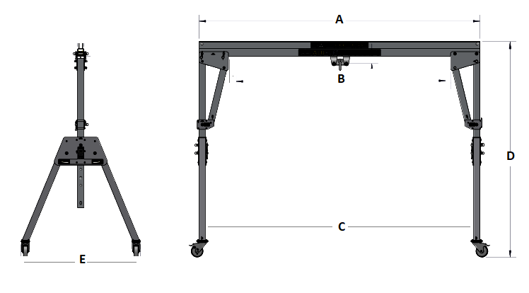 2000KG Aluminium Lifting Gantry dimensions