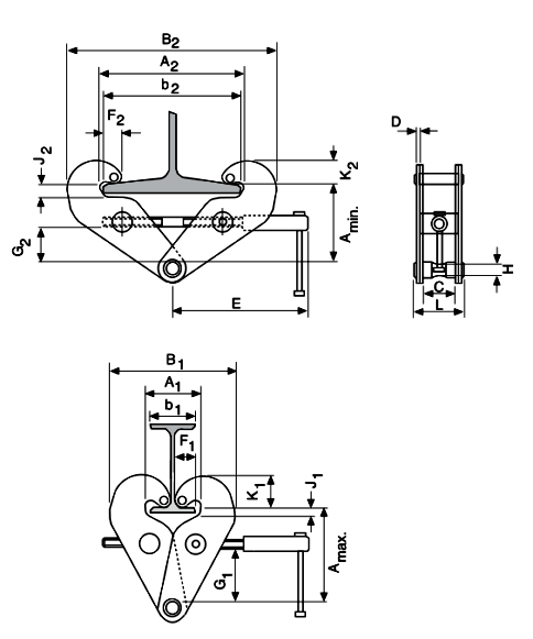 Camlok YC2 Beam Clamp dimensions