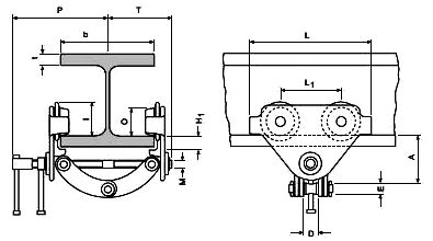 Yale CTP Integral Travel Trolley Beam Clamp dimensions