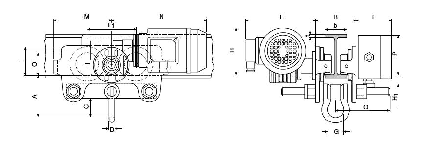 Yale VTE Electric Beam Trolley dimensions