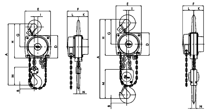 ATEX Yalelift 360 Chain Block dimensions