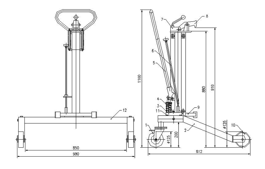  Hydraulic Drum Lifting Truck Raptor DTR250 dimensions