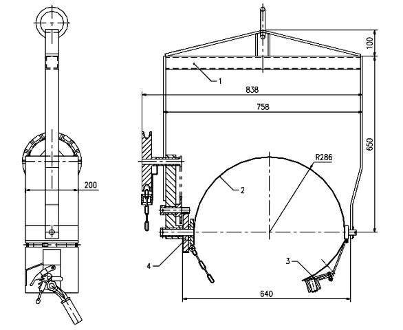 Crane Slung Geared Drum Lifter Raptor LG800  dimensions