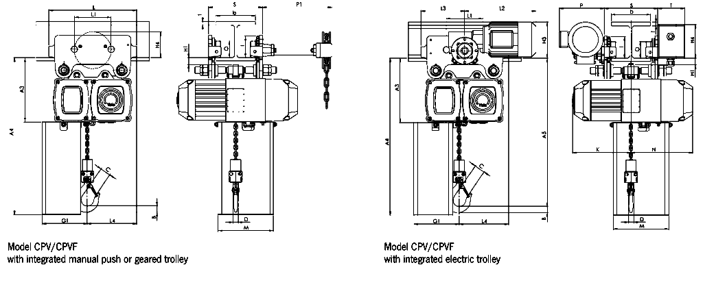 Yale CPE/F Electric Hoist dimensions