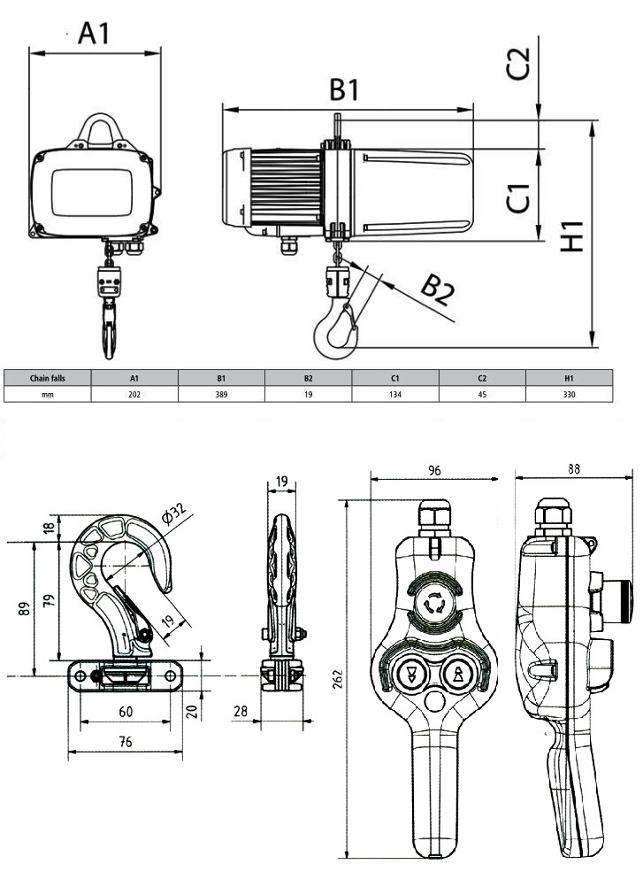 GIS GPM electric chain hoist dimensions