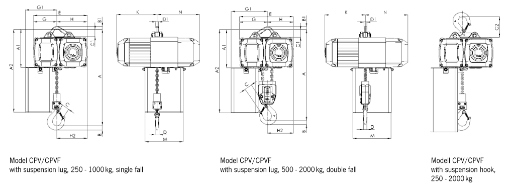 Yale CPV/F Electric Hoist  dimensions