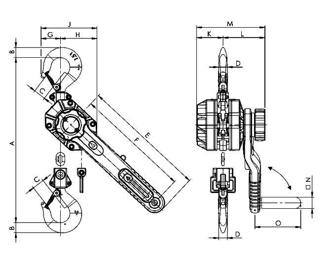 yale ergo 360 lever hoist dimensions