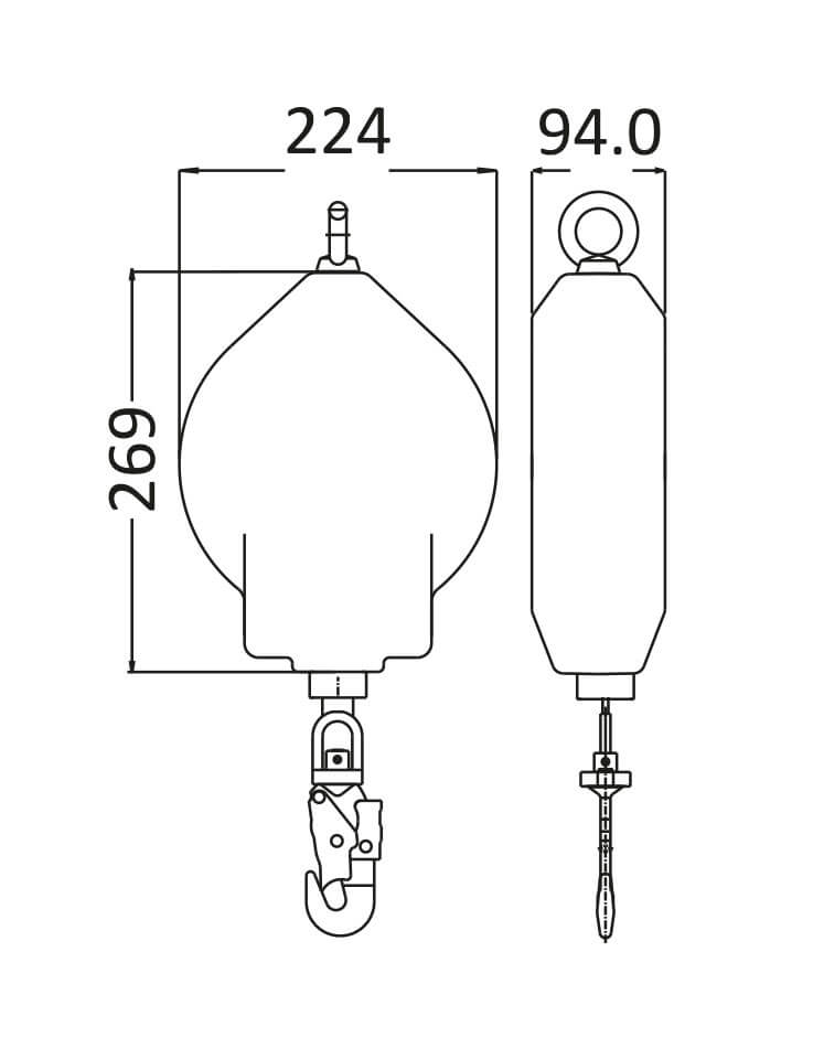 Kratos 12m Webbing Fall Arrest Block dimensions