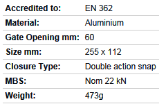 Ridgegear RGK11 Aluminium Double Action Snap Hook specs