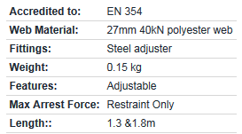 Ridgegear RGL12 Adjustable restraint specs