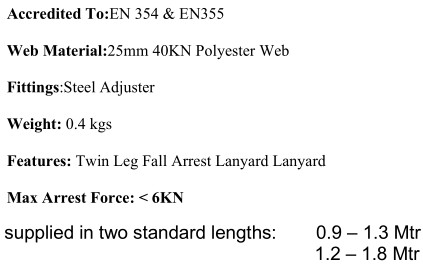 Ridgegear RGL16 Adjustable Twin Leg Fall Arrest specs