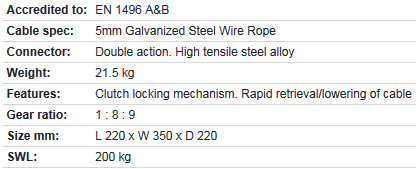 Ridgegear RGR7 Rescue Winch specs