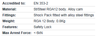 Ridgegear RGA12 grab for kernmantle rope specs