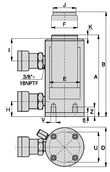 Enerpac RAR Aluminium Cylinder - double acting dimensions