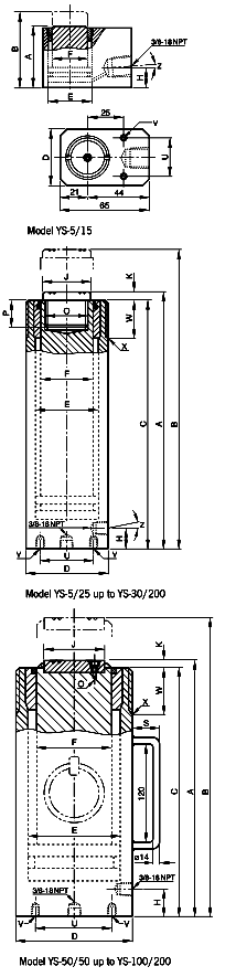 Yale YS Universal Hydraulic cylinders dimensions