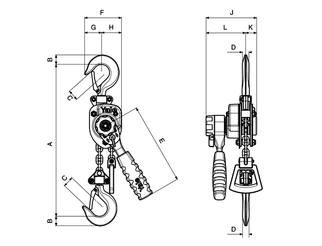 Yale Handy Lever Hoist  dimensions