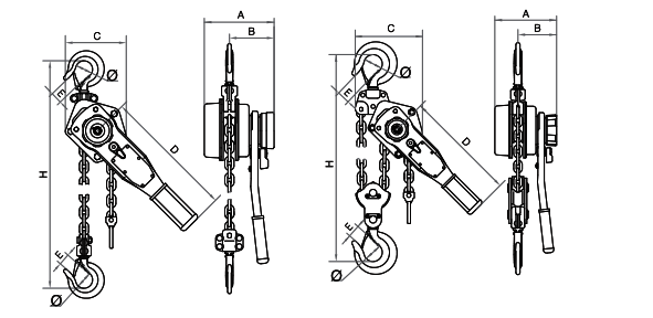 Tractel Bravo Lever Hoist dimensions