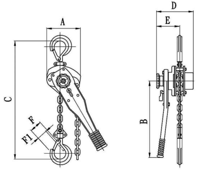 Subsea Lever Hoist Tiger SS11 dimensions