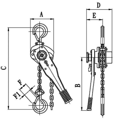 Tiger TLH Lever Hoist dimensions