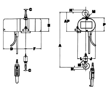 lodestar electric hoist dimensions drawing