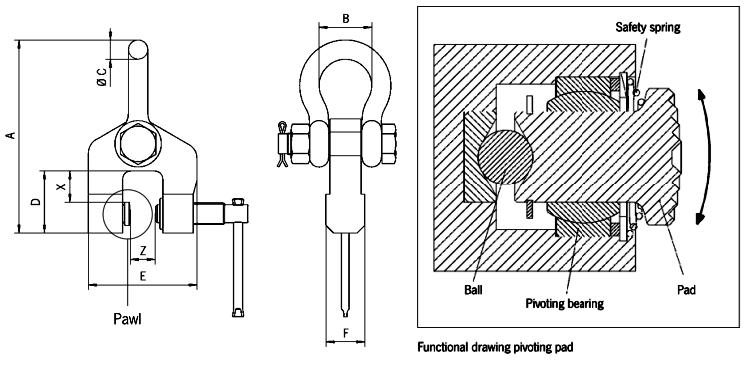 Camlok TSH Swivel Hook Screw Clamp dimensions