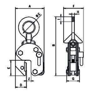 Camlok CY  Plate Clamp dimensions
