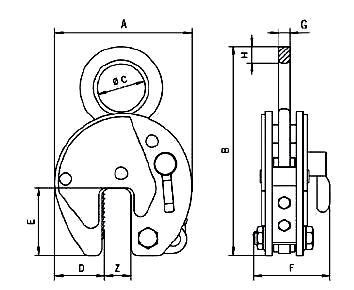 Camlok CZ  Plate Clamp  dimensions