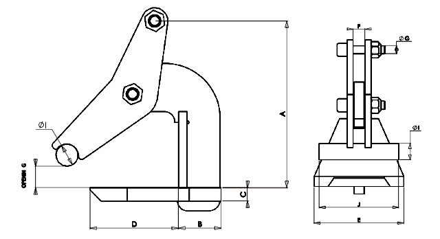 Topal TLH Horizontal Plate Clamp dimensions