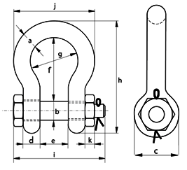 stainless steel lifting shackles - bow with safety bolt dimensions