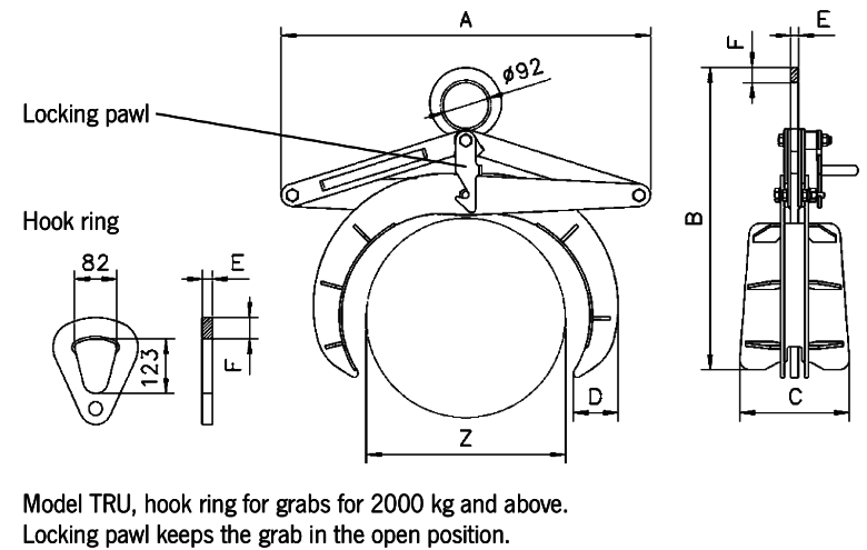 Camlok TRU Round Stock grabs dimensions