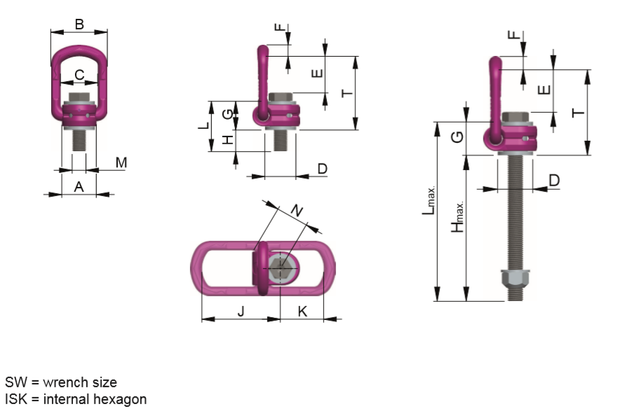 RUD VLBG Plus Swivel Eye Bolt dimensions