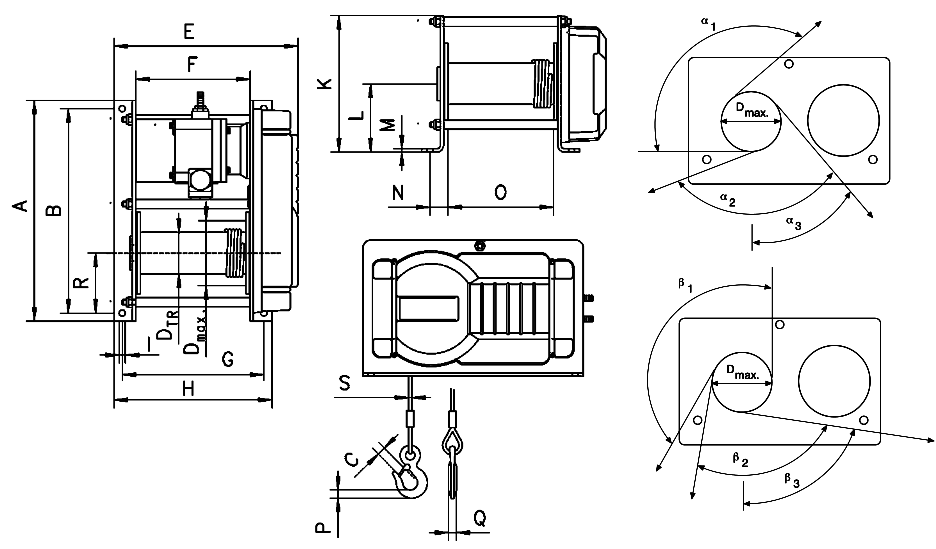 Yale RPE Electric wire rope winch dimensions