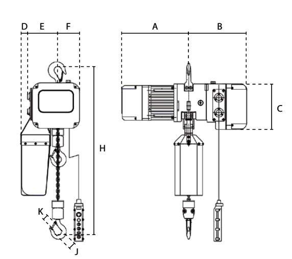 Delta DTS electric hoist dimensions