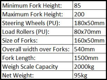 Long Pallet Truck HPTA20 specs