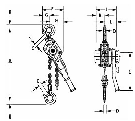 raptor mini lever hoist dimensions